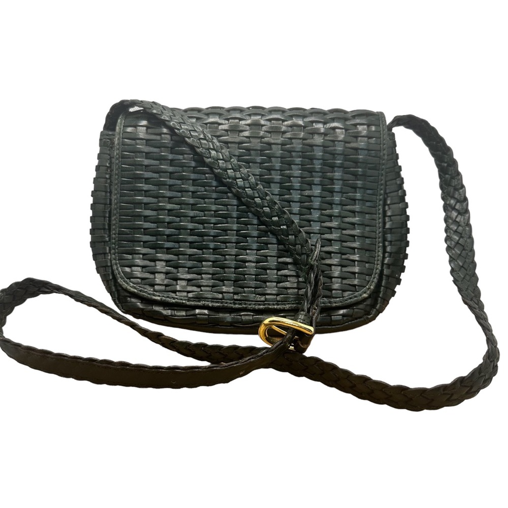 Talbots hunter green crossbody purse bag basket weave design genuine leather